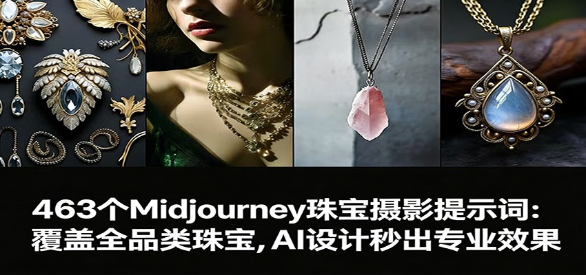 463个Midjourney珠宝摄影提示词:覆盖全品类珠宝,AI设计秒出专业效果-三月轻创