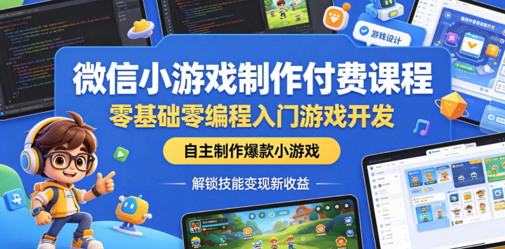 微信小游戏制作付费课程,零基础零编程入门游戏开发,自主制作爆款小游戏,解锁技能变现新收益-三月轻创