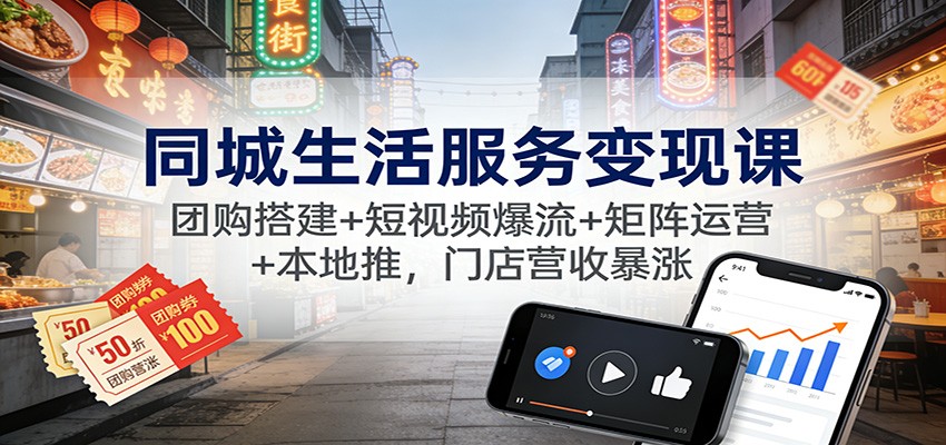 同城生活服务变现课：团购搭建+短视频爆流+矩阵运营+本地推，门店营收暴涨-三月轻创