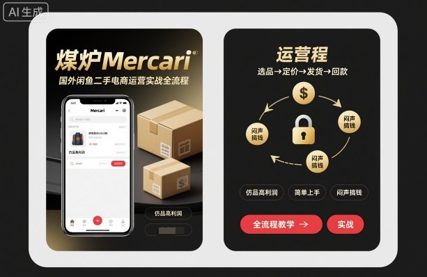 煤炉Mercari国外闲鱼二手电商运营实战全流程，仿品高利润，简单上手，闷声搞钱-三月轻创