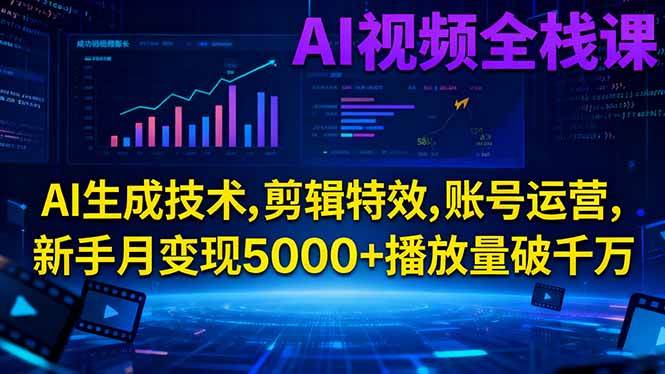（16603期）AI视频全栈课:AI生成技术,剪辑特效,账号运营,新手月变现5000+播放量破千万-三月轻创
