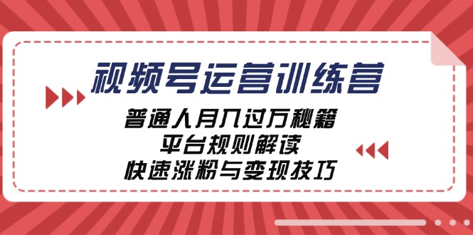 视频号运营训练营:普通人月入过万秘籍,平台规则解读,快速涨粉与变现-三月轻创