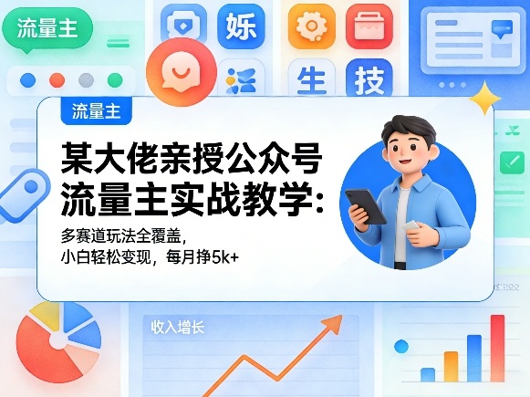 某大佬亲授公众号流量主实战教学：多赛道玩法全覆盖，小白轻松变现，每月多挣5k+-三月轻创