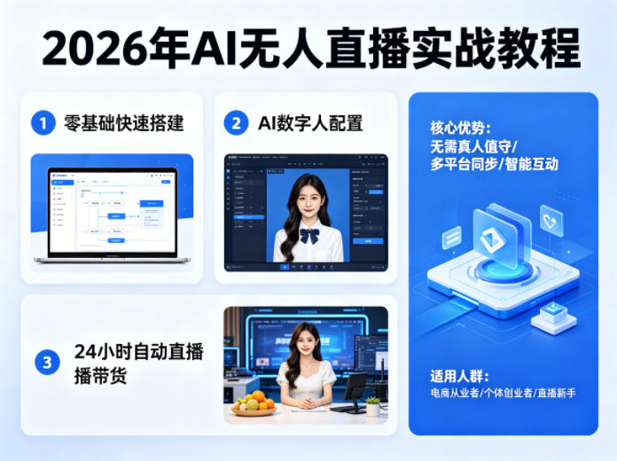 2026年AI无人直播实战教程，零基础也能快速搭建AI数字人无人直播间，实现24小时自动直播带货-三月轻创