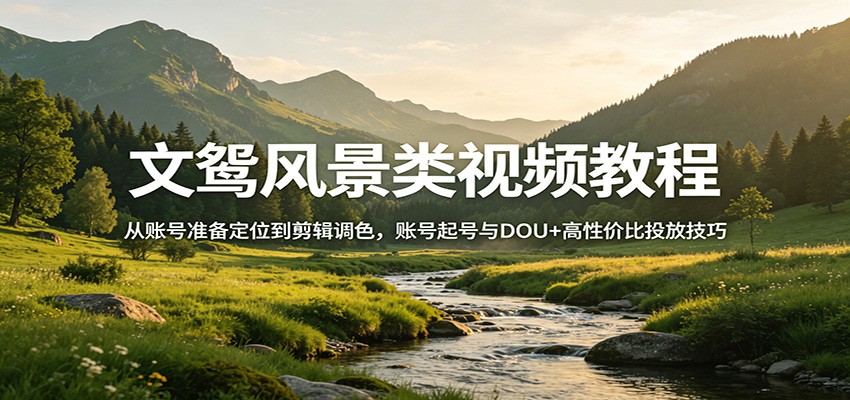 文鸳风景类视频教程：从账号准备定位到剪辑调色，账号起号与DOU+高性价比投放技巧-三月轻创