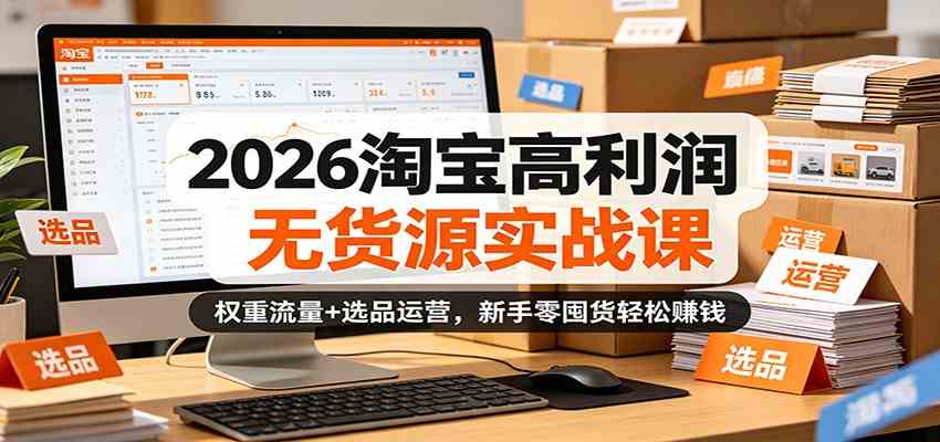2026淘宝高利润无货源实战课：权重流量+选品运营，新手零囤货轻松赚钱-三月轻创