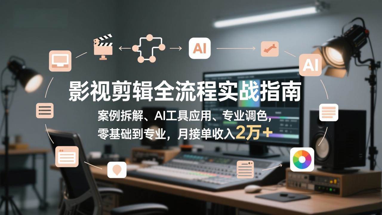 （17338期）影视剪辑全流程实战指南，案例拆解、AI工具应用、专业调色，零基础到专业，月接单收入2万+-三月轻创