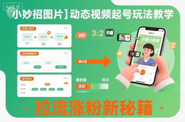 小妙招图片＋动态视频起号玩法教学，拉流涨粉新秘籍-三月轻创