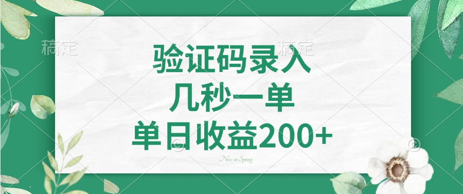 验证码录入，几秒一单，单日收益200+-三月轻创