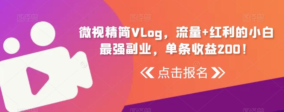微视精简Vlog，流量+红利的小白最强副业，单条收益200！-三月轻创