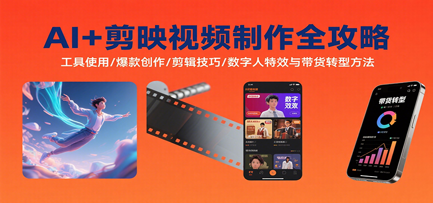 AI+剪映视频制作全攻略：工具使用/爆款创作/剪辑技巧/数字人特效与带货转型方法-三月轻创