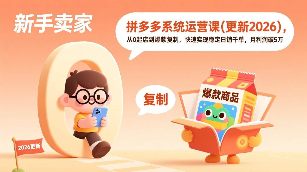（17807期）拼多多系统运营课(更新3月)，从0起店到爆款复制，快速实现稳定日销千单，月利润破5万-三月轻创