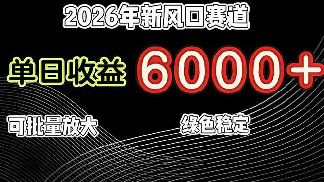 （17135期）2026年新风口赛道，当日6000+以上，可批量放大，月收入20万+，长期绿色稳定的项目-三月轻创