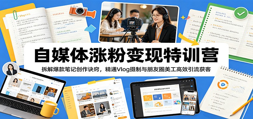自媒体涨粉变现特训营：拆解爆款笔记创作诀窍，精通Vlog摄制与朋友圈美工高效引流获客-三月轻创