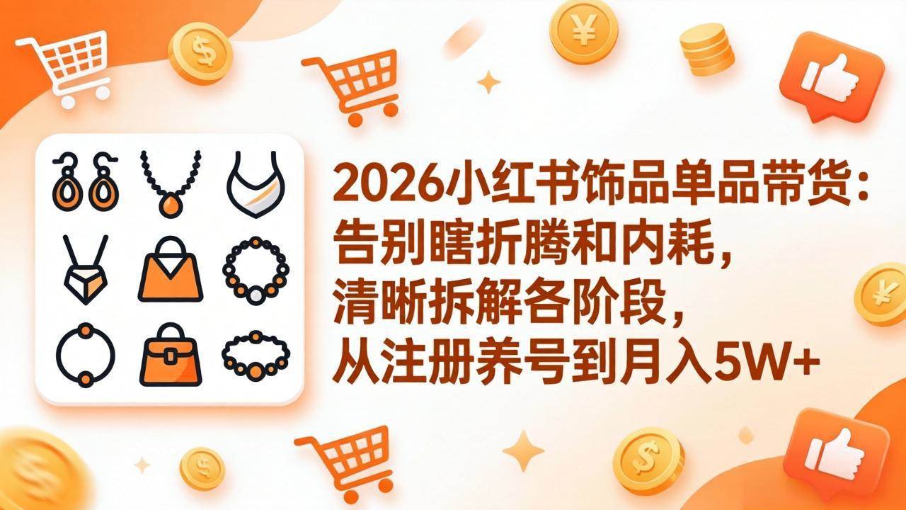 （17861期）2026小红书饰品单品带货：告别瞎折腾和内耗，清晰拆解各阶段，从注册养号到月入5W+-三月轻创