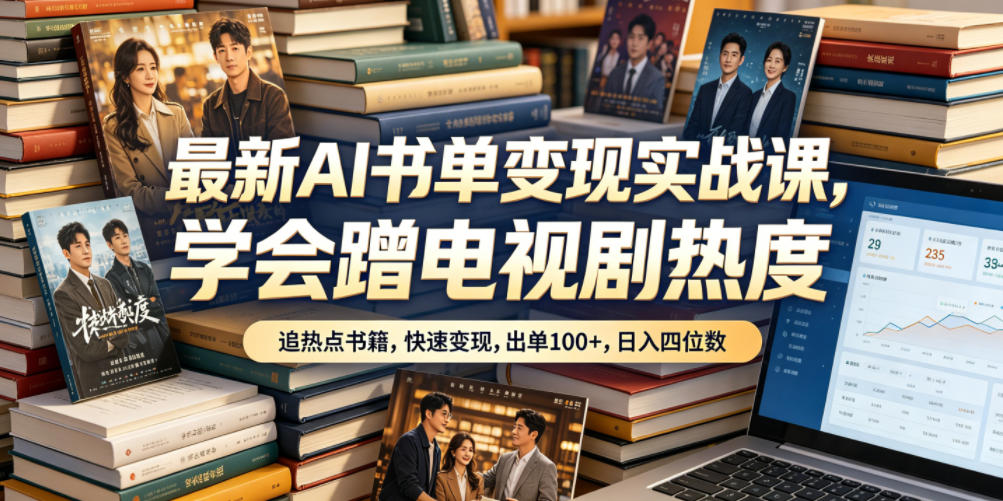 最新AI书单变现实战课,学会蹭电视剧热度,追热点书籍,快速变现,出单100+,日入四位数-三月轻创