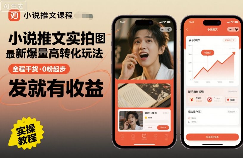 小说推文实拍双图文最新爆量高转化玩法，全程干货，0粉起步，发就有收益-三月轻创