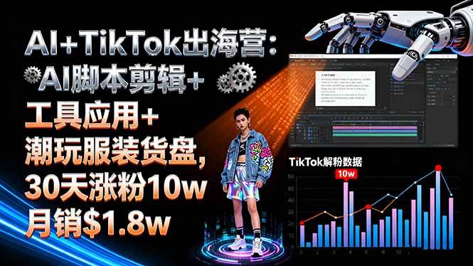 （16108期）AI+TikTok出海营:AI脚本剪辑+工具应用+潮玩服装货盘,30天涨粉10w月销$1.8w-三月轻创