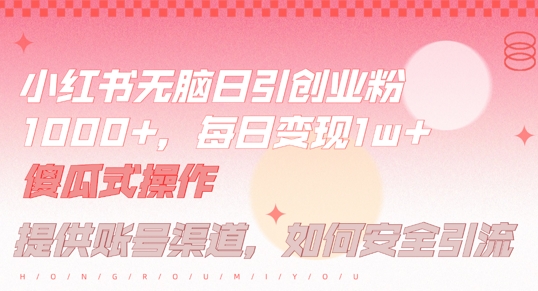 小红书无脑每日引流创业粉500+，小白每天只花半小时，躺赚长尾收益【揭秘】-三月轻创