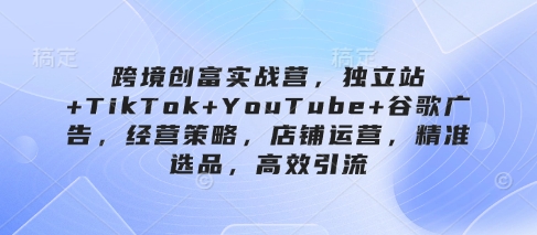 跨境创富实战营，独立站+TikTok+YouTube+谷歌广告，经营策略，店铺运营，精准选品，高效引流-三月轻创