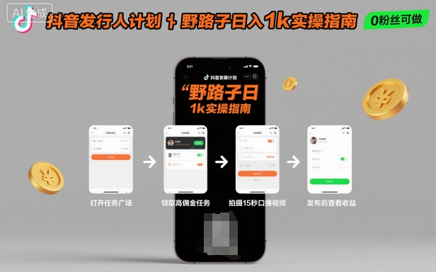 抖音发行人计划全新野路子玩法，随时随地，只要有手机，就能操作，日入1k+【揭秘】-三月轻创