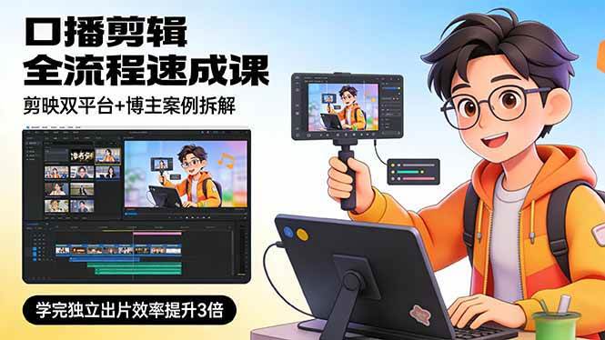 （17420期）口播剪辑全流程速成课，剪映双平台+博主案例拆解，学完独立出片效率提升3倍-三月轻创