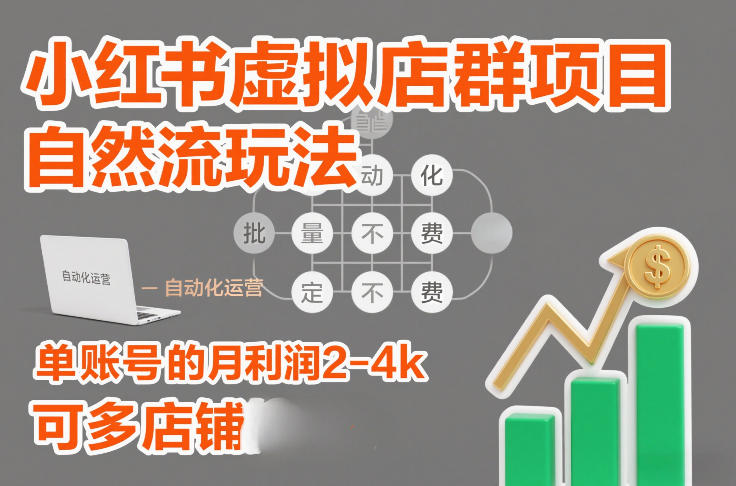 小红书虚拟店群项目，自然流玩法，批量自动化，稳定不费号，单账号的月利润2-4k，可多店矩阵-三月轻创