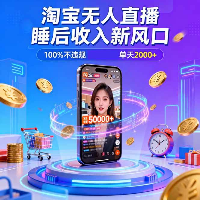 （16822期）淘宝无人直播，不违规不封号，直播100小时卖了5万，年底旺季！-三月轻创