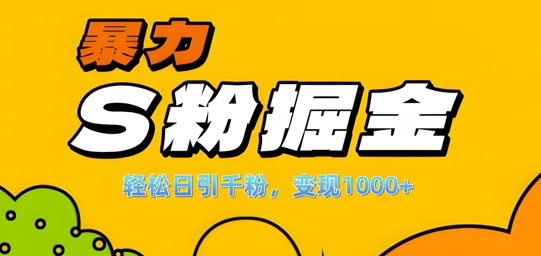 单人单机日引千粉，变现1k+，S粉流量掘金计划攻略【揭秘】-三月轻创