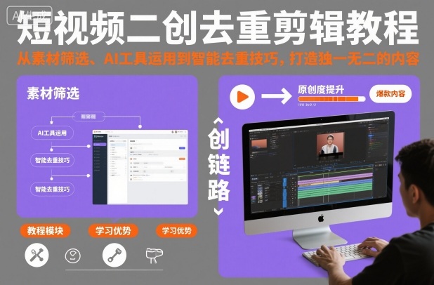 短视频二创去重剪辑教程，从素材筛选、AI工具运用到智能去重技巧，打造独一无二的内容-三月轻创