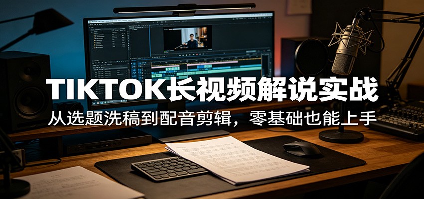 TIKTOK长视频解说实战：从选题洗稿到配音剪辑，零基础也能上手-三月轻创