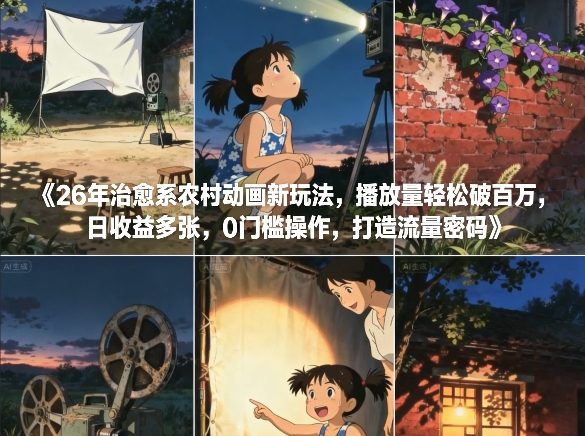 26年治愈系农村动画新玩法，播放量轻松破百万，日收益多张，0门槛操作，打造流量密码-三月轻创