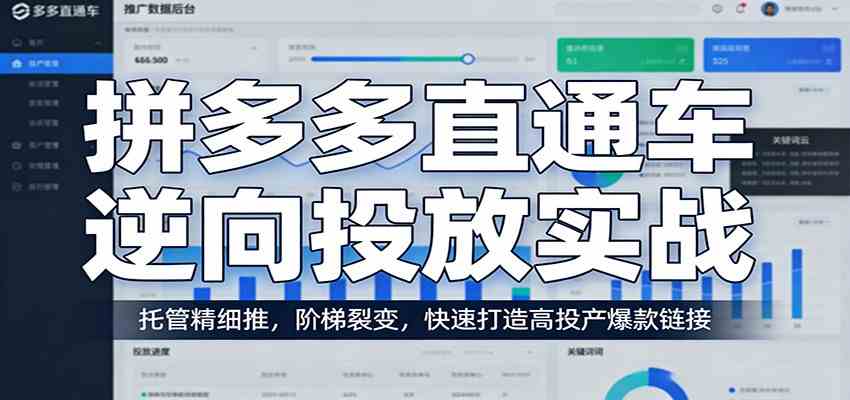 拼多多直通车逆向投放实战：托管精细推，阶梯裂变，快速打造高投产爆款链接-三月轻创