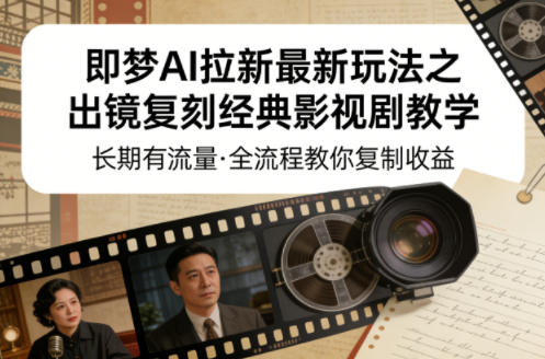 即梦AI拉新最新玩法之出镜复刻经典影视剧教学，长期有流量，全流程教你复制收益-三月轻创