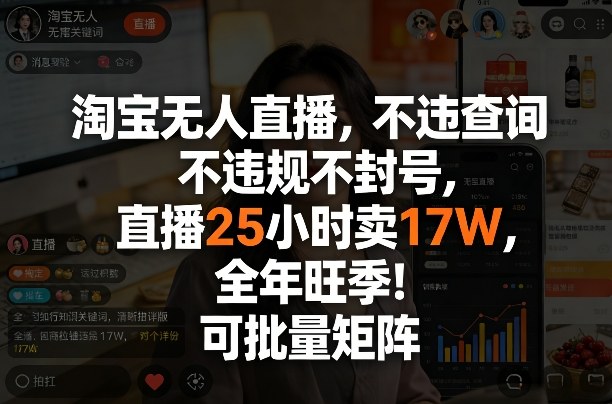 淘宝无人直播，不违规不封号，直播25小时卖17W，全年旺季！可批量矩阵【揭秘】-三月轻创