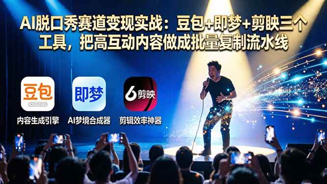 (17990期)AI脱口秀赛道变现实战:豆包+即梦+剪映三个工具,把高互动内容做成批量复制流水线-三月轻创