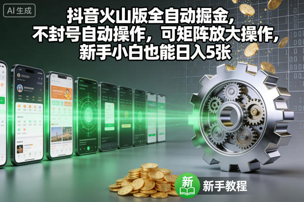 抖音火山版全自动掘金，不封号自动操作，可矩阵放大操作，新手小白也能日入5张【揭秘】-三月轻创