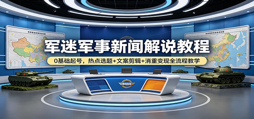 军迷军事新闻解说教程：0基础起号，热点选题+文案剪辑+消重变现全流程教学-三月轻创