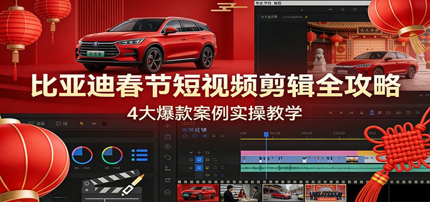 比亚迪春节短视频剪辑全攻略，4大爆款案例实操教学-三月轻创