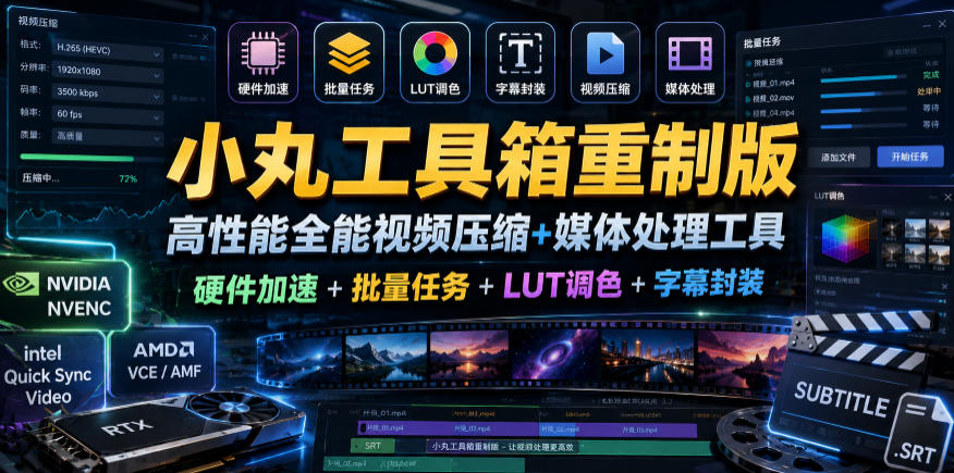小丸工具箱重制版–高性能全能视频压缩+媒体处理工具｜硬件加速+批量任务+LUT调色+字幕封装-三月轻创