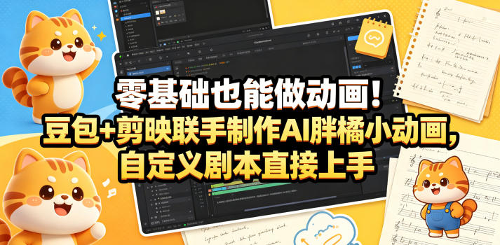零基础也能做动画！豆包+剪映联手制作AI胖橘小动画，自定义剧本直接上手-三月轻创