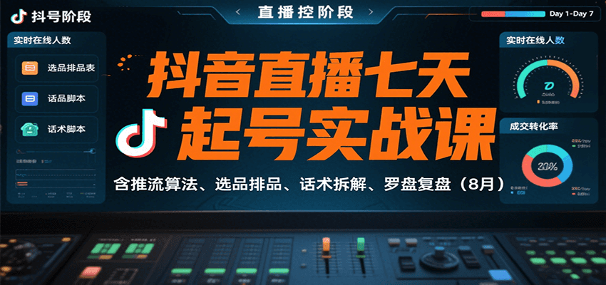 抖音直播七天起号实战课：含推流算法、选品排品、话术拆解、罗盘复盘（8月）-三月轻创