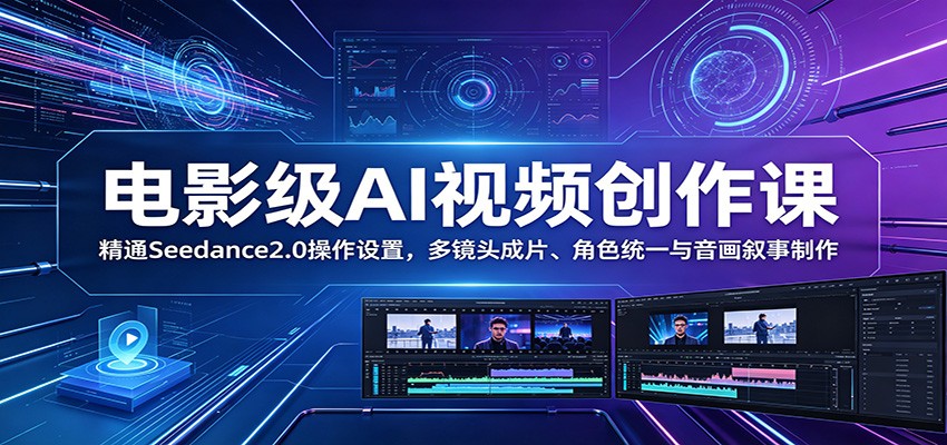 电影级AI视频创作课：精通Seedance2.0操作设置，多镜头成片、角色统一与音画叙事制作-三月轻创