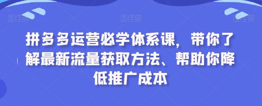 拼多多运营必学体系课，带你了解最新流量获取方法、帮助你降低推广成本-三月轻创