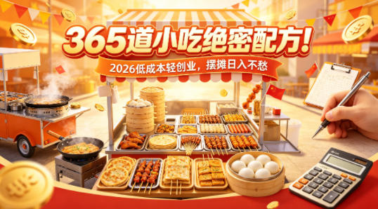 365道小吃绝密配方！2026低成本轻创业，摆摊日入不愁-三月轻创