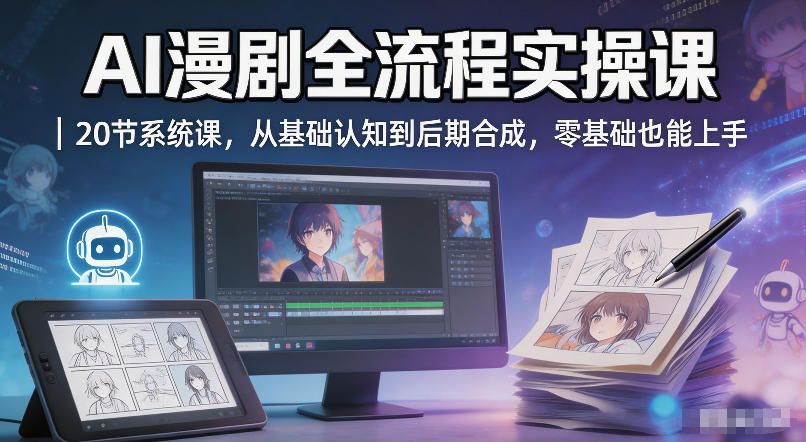 AI漫剧全流程实操课｜20节系统课，从基础认知到后期合成，零基础也能上手-三月轻创