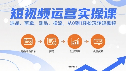 短视频运营实操课，选品、剪辑、测品、投流，从0到1轻松玩转短视频-三月轻创