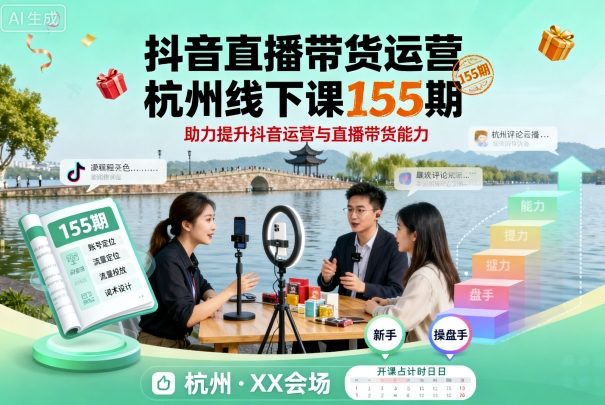 抖音直播带货运营杭州线下课155期，助力提升抖音运营与直播带货能力-三月轻创