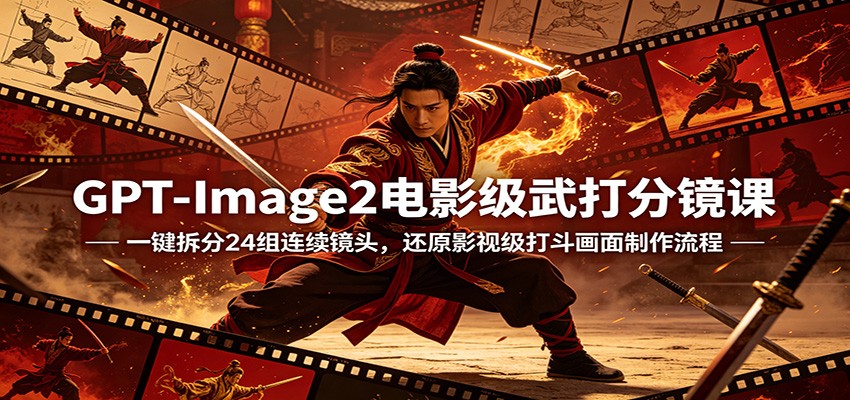 GPT-Image2电影级武打分镜课：一键拆分24组连续镜头，还原影视级打斗画面制作流程-三月轻创