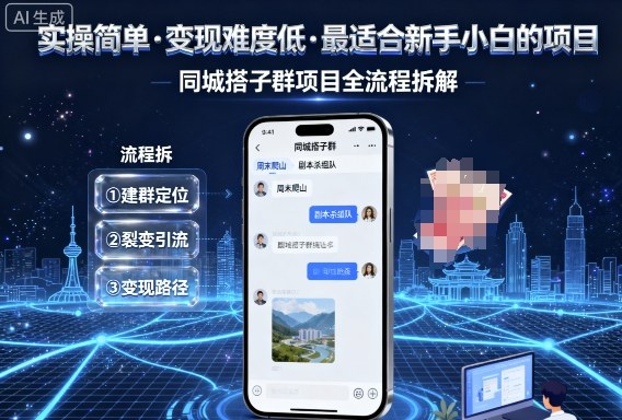 实操简单，变现难度低，最适合新手小白做的项目，每天轻松收入3张，同城搭子群项目全流程拆解-三月轻创